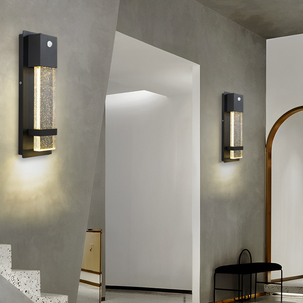 Modern Outdoor Motion Sensor Wall Sconce Waterproof LED Crystal Bubble Glass Porch Light Matte Black