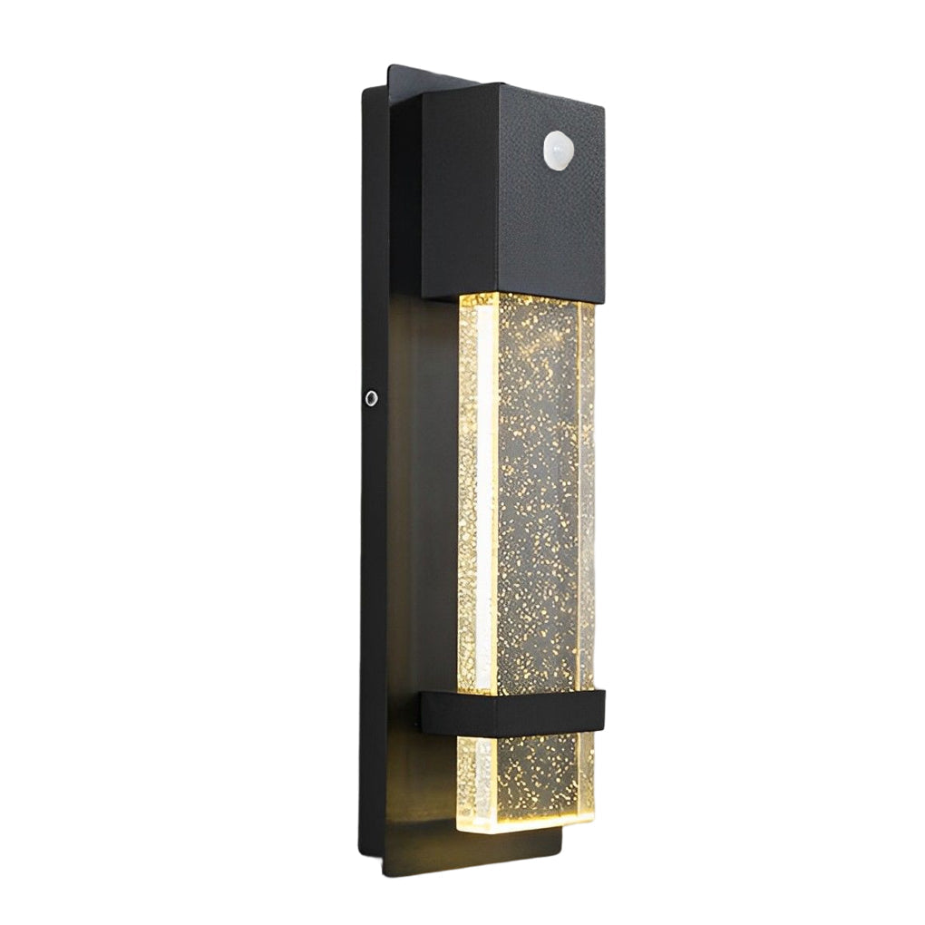 Modern Outdoor Motion Sensor Wall Sconce Waterproof LED Crystal Bubble Glass Porch Light Matte Black