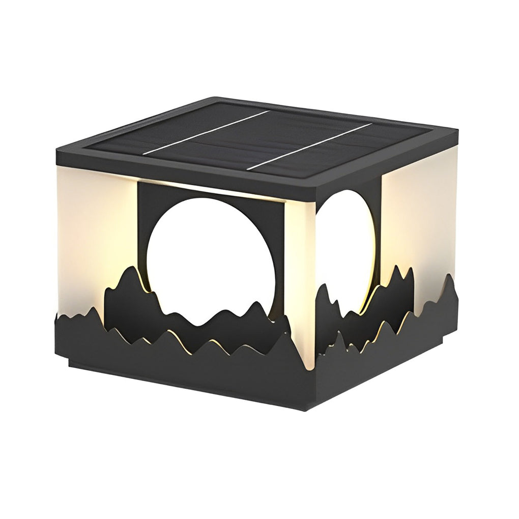 Modern Outdoor Solar Fence Post Lights Mountain Scenery Waterproof LED Landscape Pillar Lighting