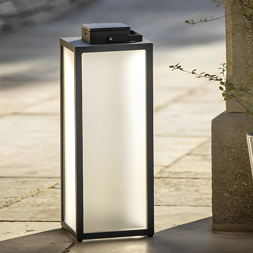 Modern Outdoor Square Lantern Solar Powered Waterproof LED Lawn Light with Handle Portable Pathway Lamp