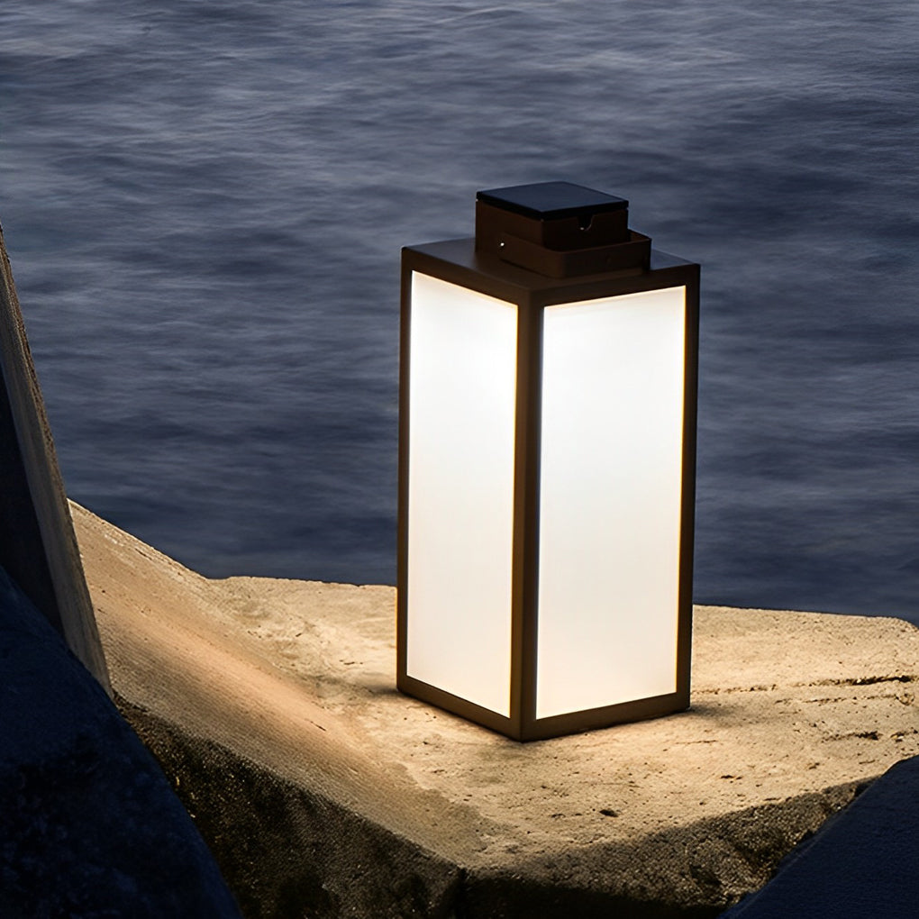 Modern Outdoor Square Lantern Solar Powered Waterproof LED Lawn Light with Handle Portable Pathway Lamp