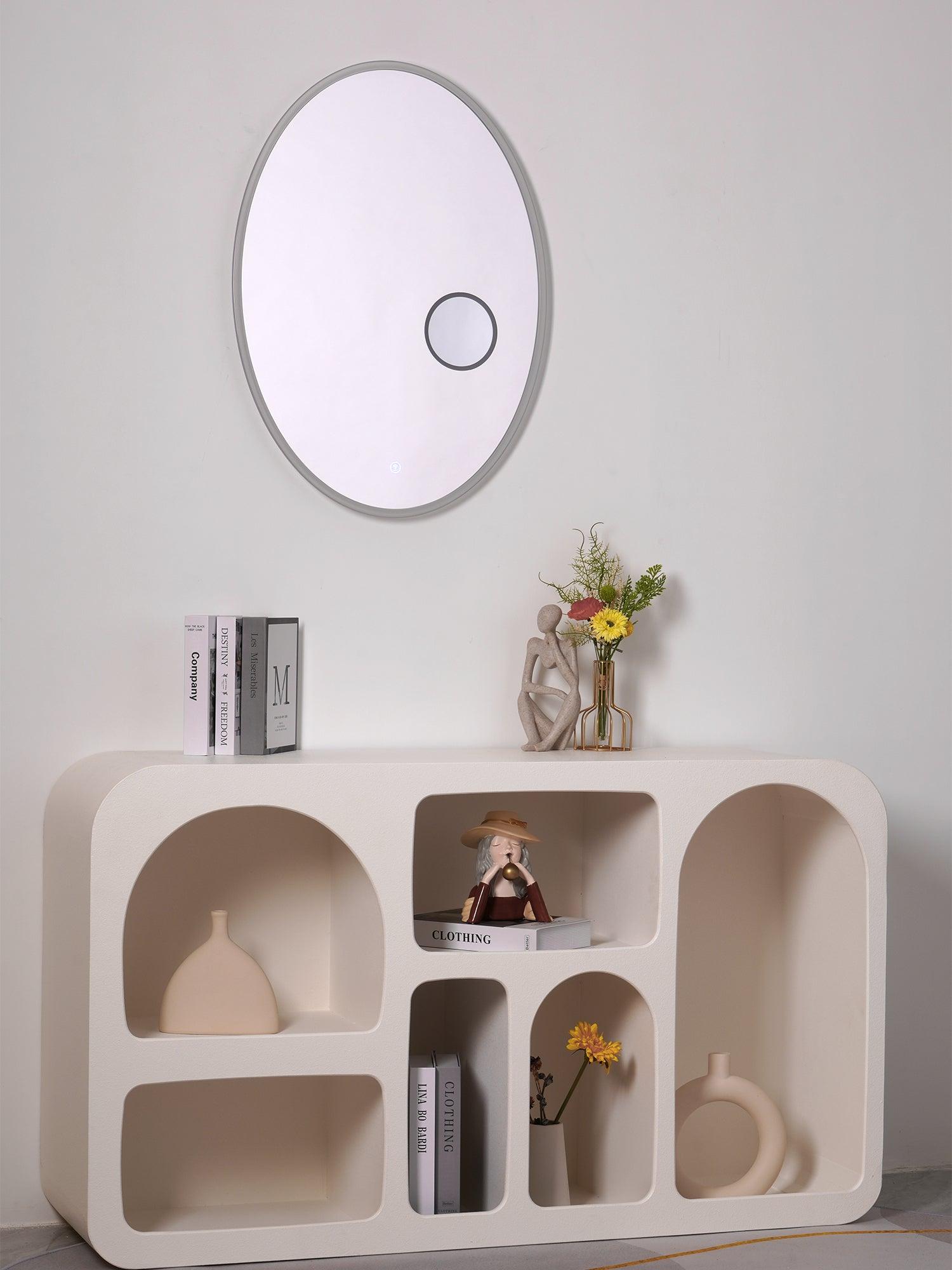 Modern Oval Backlit LED Bathroom Vanity Mirror with Magnifying Glass