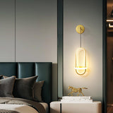 Modern Oval Brass LED Wall Sconce Scandinavian Style Three Color Temperature Fixture