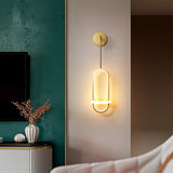 Modern Oval Brass LED Wall Sconce Scandinavian Style Three Color Temperature Fixture