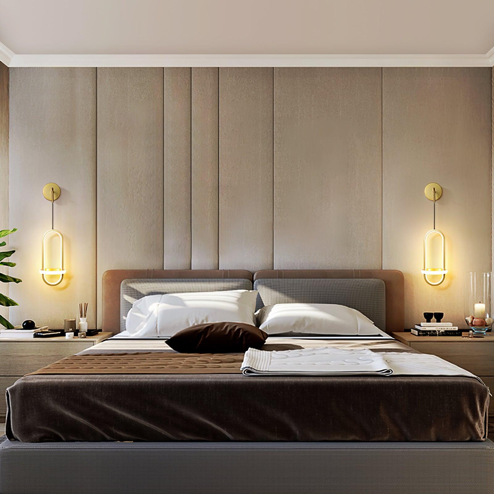 Modern Oval Brass LED Wall Sconce Scandinavian Style Three Color Temperature Fixture