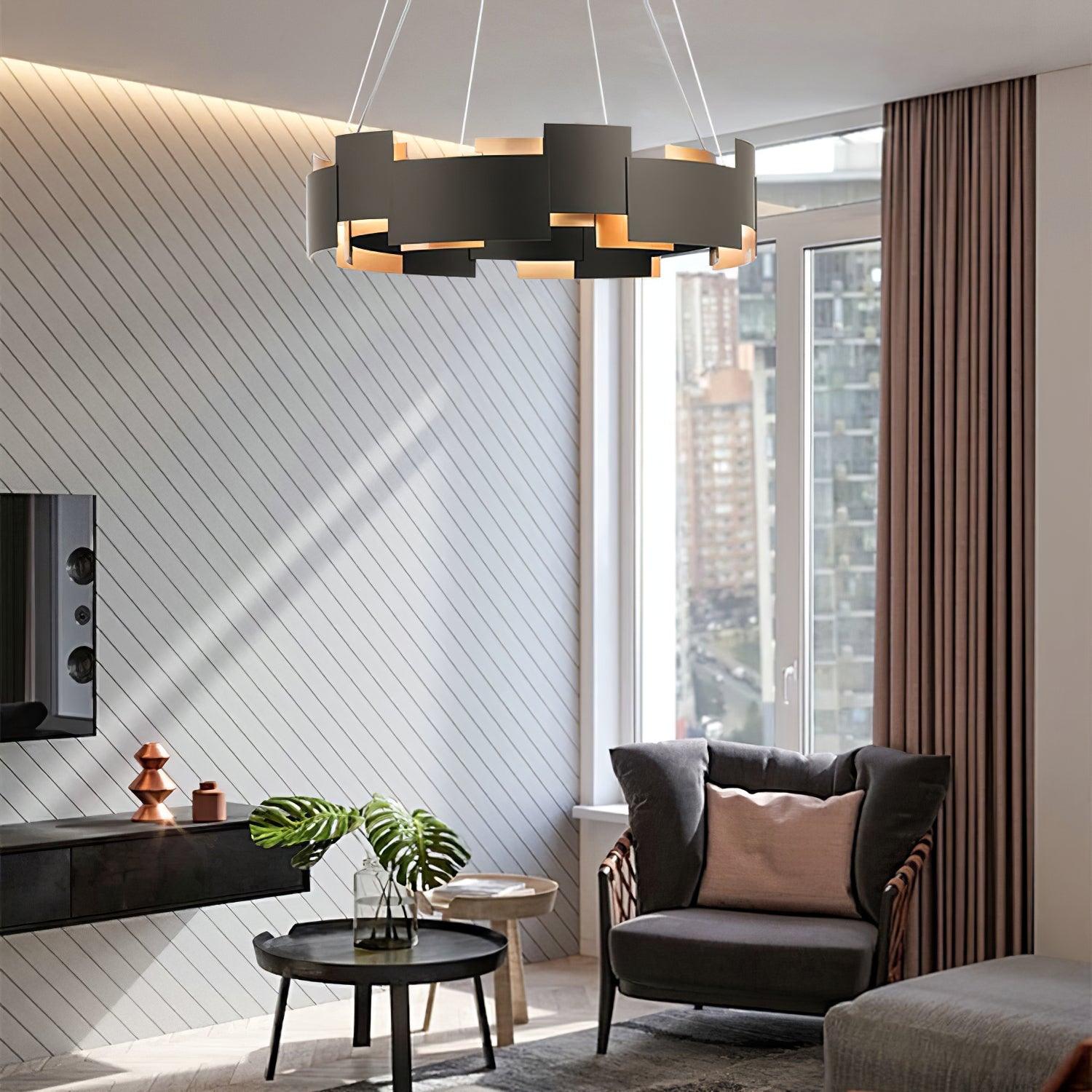 Modern Oval Candelabrum Chandelier Lighting in Black and Gold for Dining Rooms