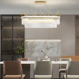Modern Oval Gold Crystal Chandelier Luxury 1 or 2 Layer Pendant Light for Dining Room Kitchen Island