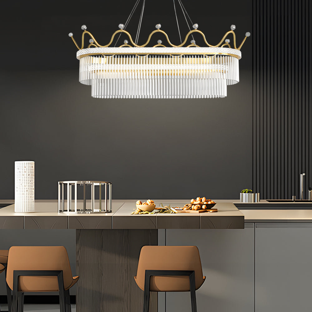 Modern Oval Gold Crystal Chandelier Luxury 1 or 2 Layer Pendant Light for Dining Room Kitchen Island