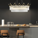 Modern Oval Gold Crystal Chandelier Luxury 1 or 2 Layer Pendant Light for Dining Room Kitchen Island
