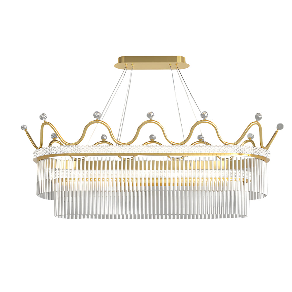 Modern Oval Gold Crystal Chandelier Luxury 1 or 2 Layer Pendant Light for Dining Room Kitchen Island