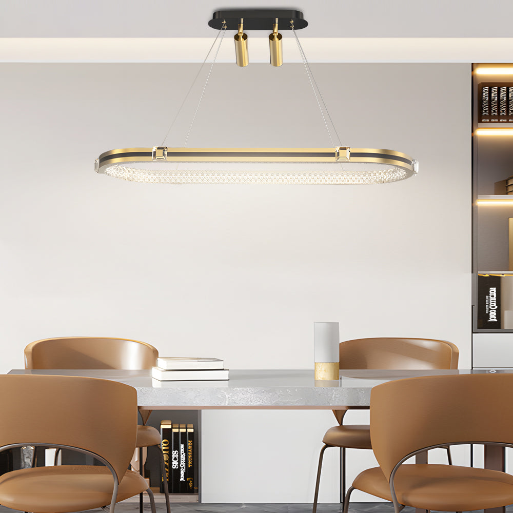 Modern Oval LED Ring Chandelier for Dining Room Luxury Black and Gold Pendant Lighting