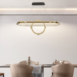 Modern Oval LED Ring Chandelier for Dining Room Luxury Black and Gold Pendant Lighting