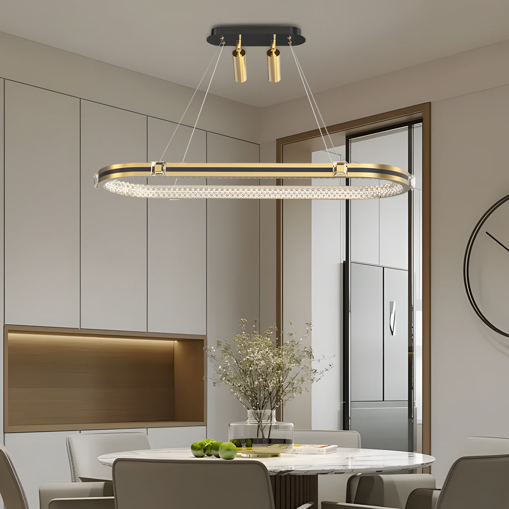 Modern Oval LED Ring Chandelier for Dining Room Luxury Black and Gold Pendant Lighting