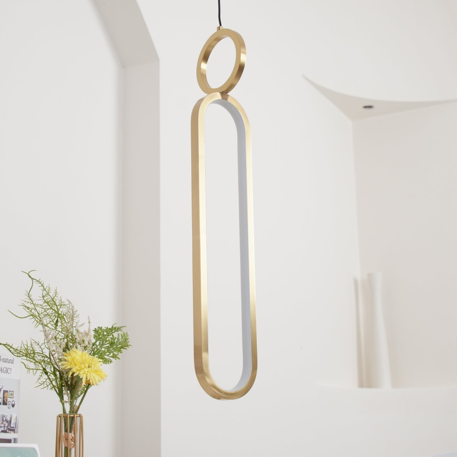 Modern Oval Ring LED Pendant Light Adjustable Height Dimmable Ceiling Fixture