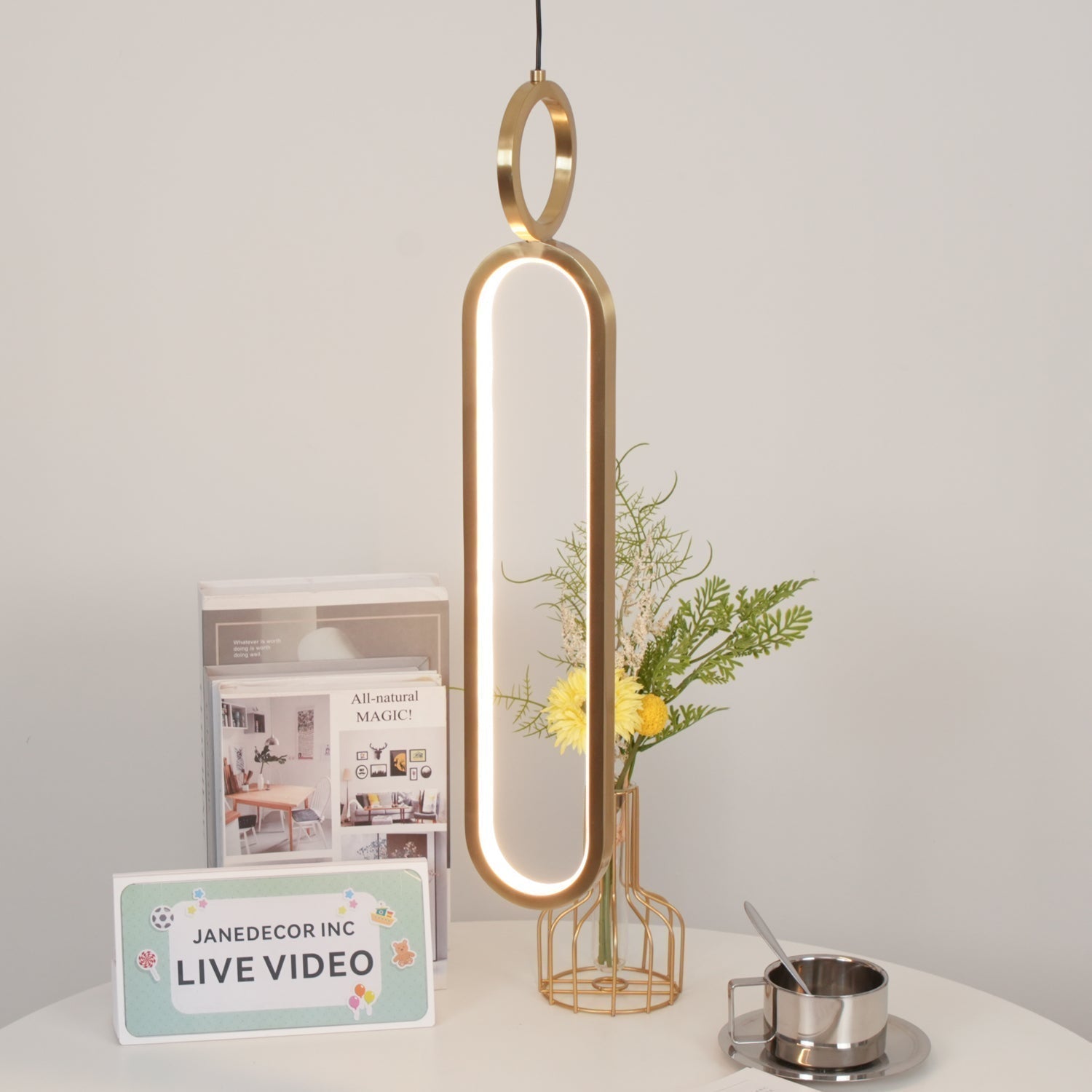 Modern Oval Ring LED Pendant Light Adjustable Height Dimmable Ceiling Fixture
