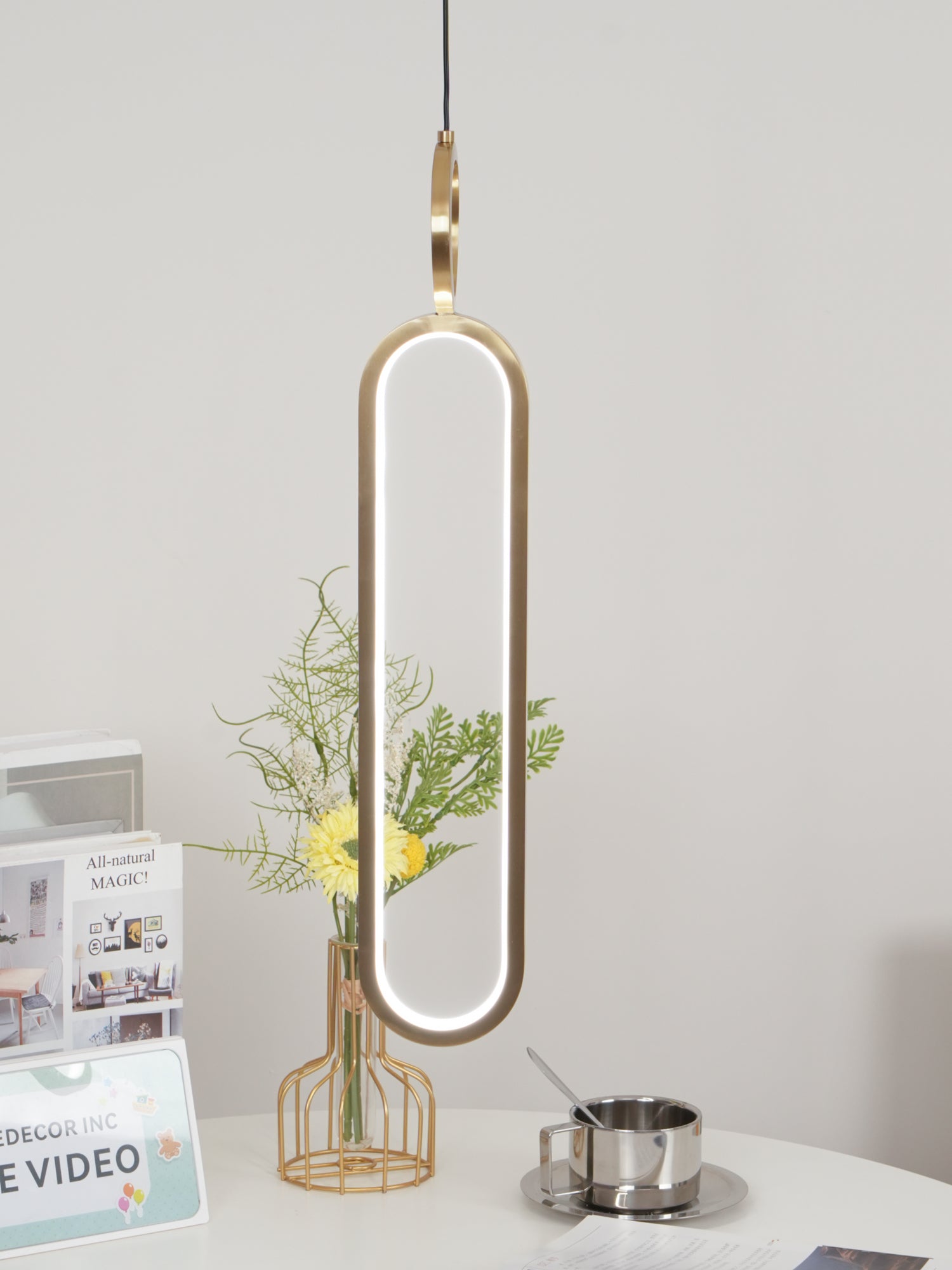 Modern Oval Ring LED Pendant Light Adjustable Height Dimmable Ceiling Fixture