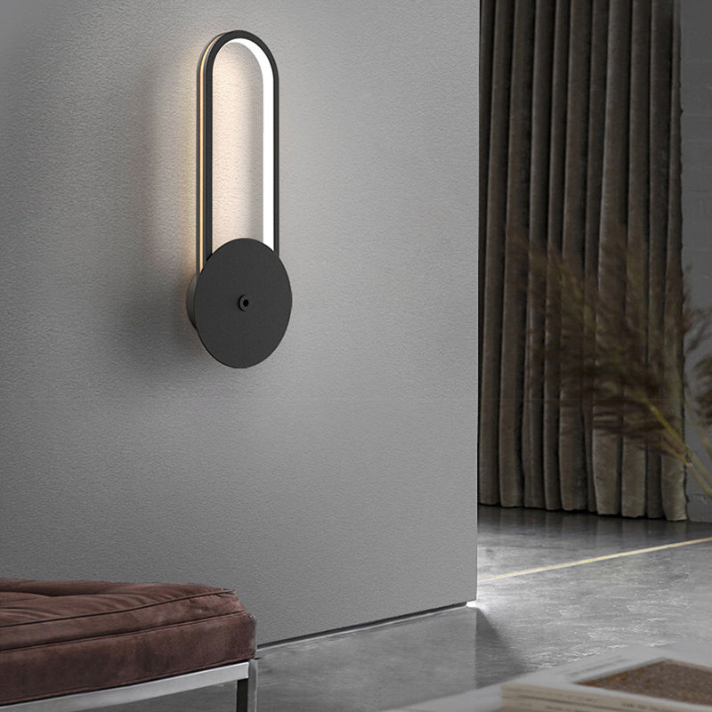 Modern Oval Ring LED Wall Sconce with 3 Step Dimming Aluminum Interior Fixture Black Gold
