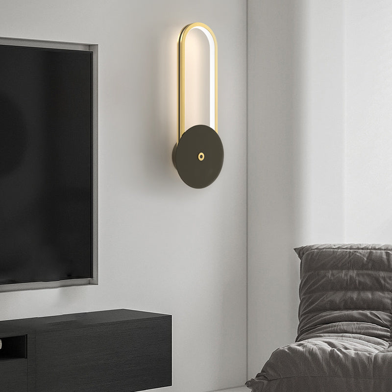 Modern Oval Ring LED Wall Sconce with 3 Step Dimming Aluminum Interior Fixture Black Gold