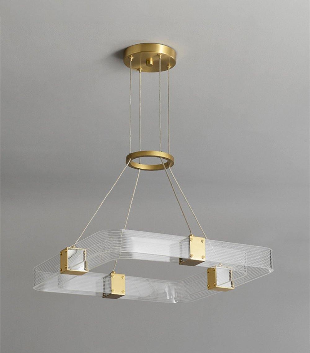 Modern Parallel Acrylic Ring LED Chandelier Luxury Brass Geometric Pendant Light
