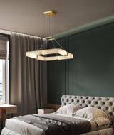 Modern Parallel Acrylic Ring LED Chandelier Luxury Brass Geometric Pendant Light