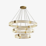 Modern Parallel Acrylic Ring LED Chandelier Luxury Brass Geometric Pendant Light