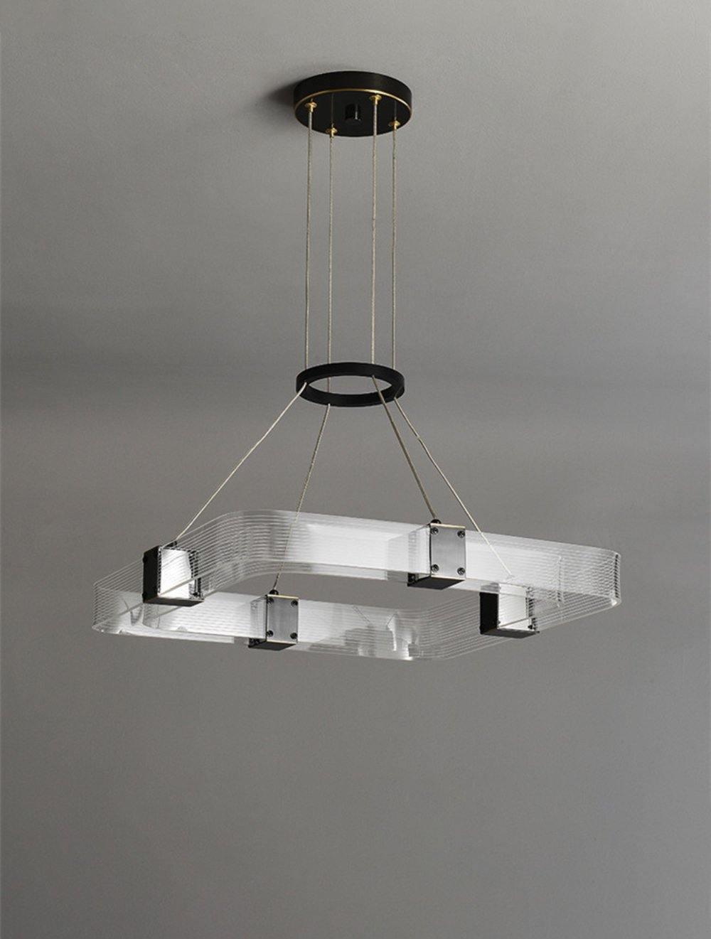 Modern Parallel Acrylic Ring LED Chandelier Luxury Brass Geometric Pendant Light