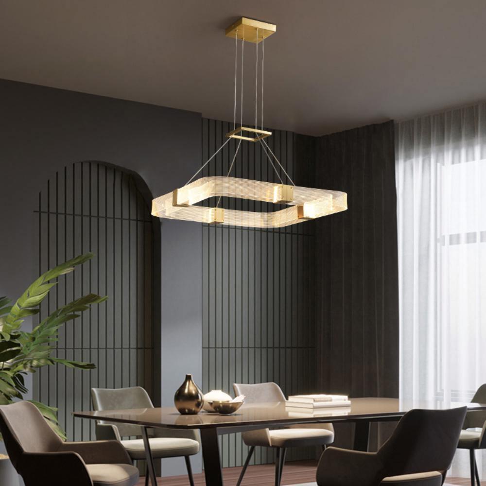 Modern Parallel Acrylic Ring LED Chandelier Luxury Brass Geometric Pendant Light