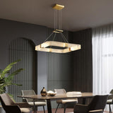 Modern Parallel Acrylic Ring LED Chandelier Luxury Brass Geometric Pendant Light