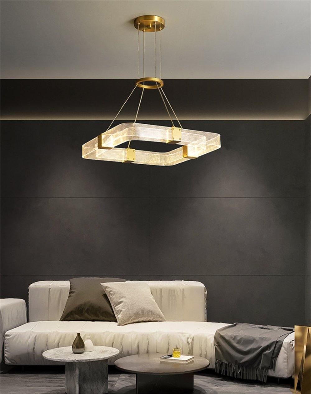 Modern Parallel Acrylic Ring LED Chandelier Luxury Brass Geometric Pendant Light