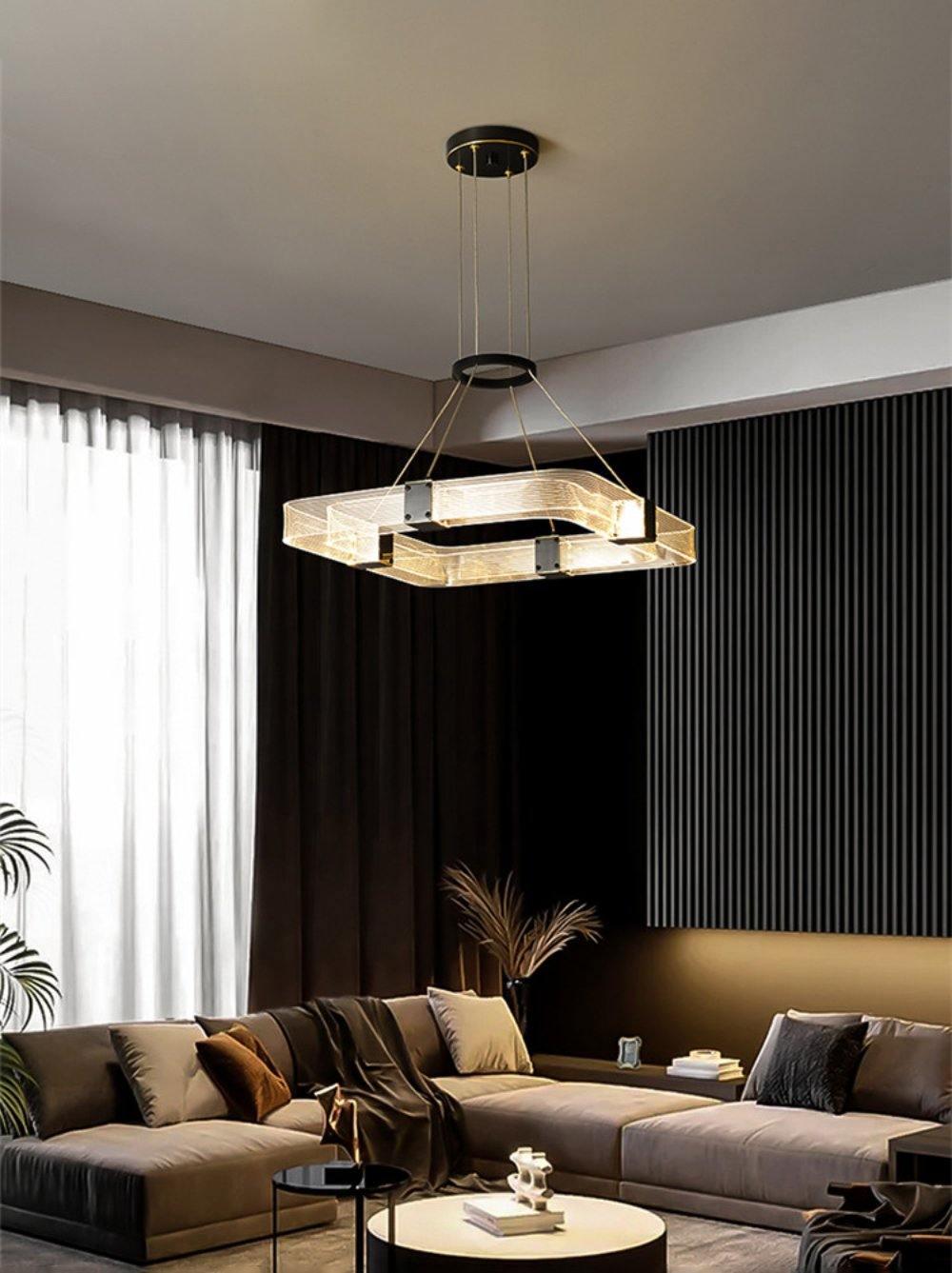 Modern Parallel Acrylic Ring LED Chandelier Luxury Brass Geometric Pendant Light