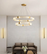 Modern Parallel Acrylic Ring LED Chandelier Luxury Brass Geometric Pendant Light