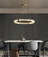 Modern Parallel Acrylic Ring LED Chandelier Luxury Brass Geometric Pendant Light