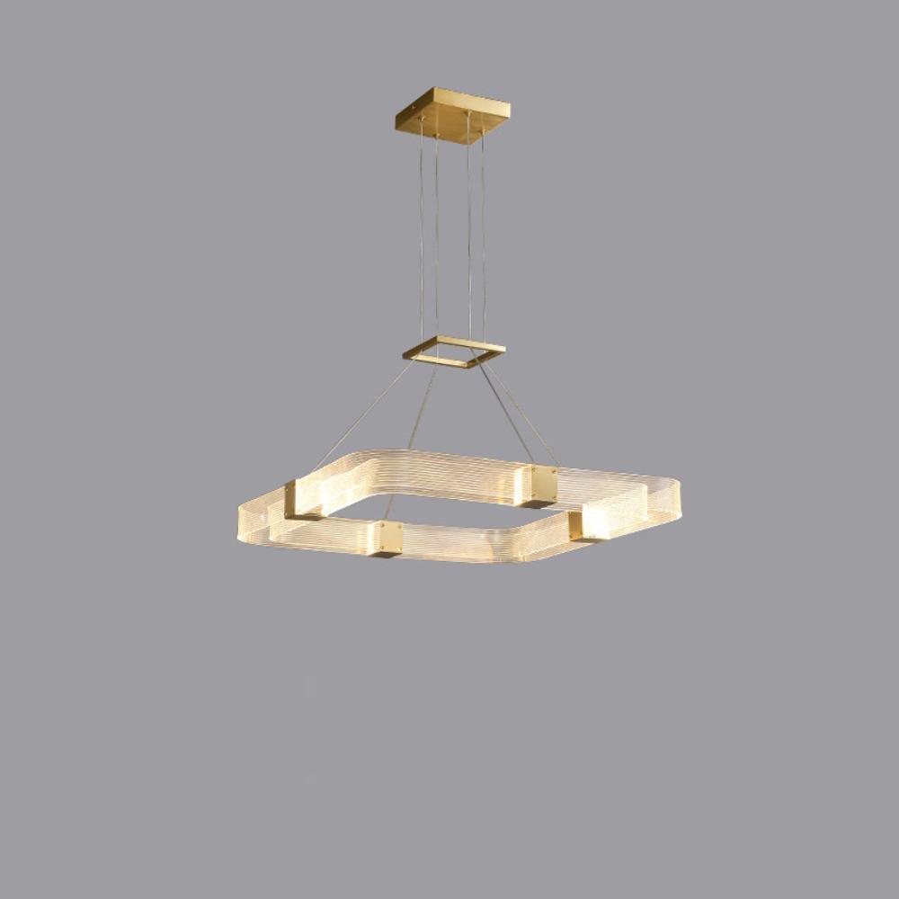 Modern Parallel Acrylic Ring LED Chandelier Luxury Brass Geometric Pendant Light