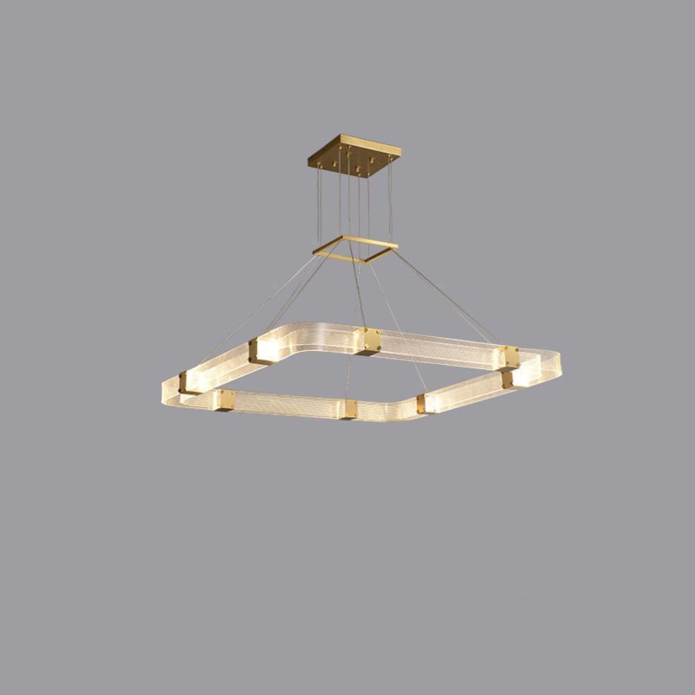 Modern Parallel Acrylic Ring LED Chandelier Luxury Brass Geometric Pendant Light