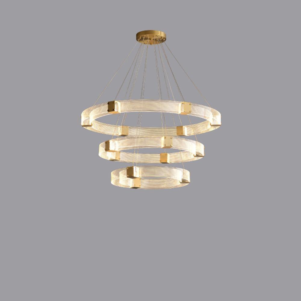 Modern Parallel Acrylic Ring LED Chandelier Luxury Brass Geometric Pendant Light