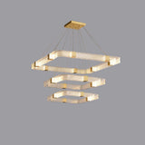 Modern Parallel Acrylic Ring LED Chandelier Luxury Brass Geometric Pendant Light