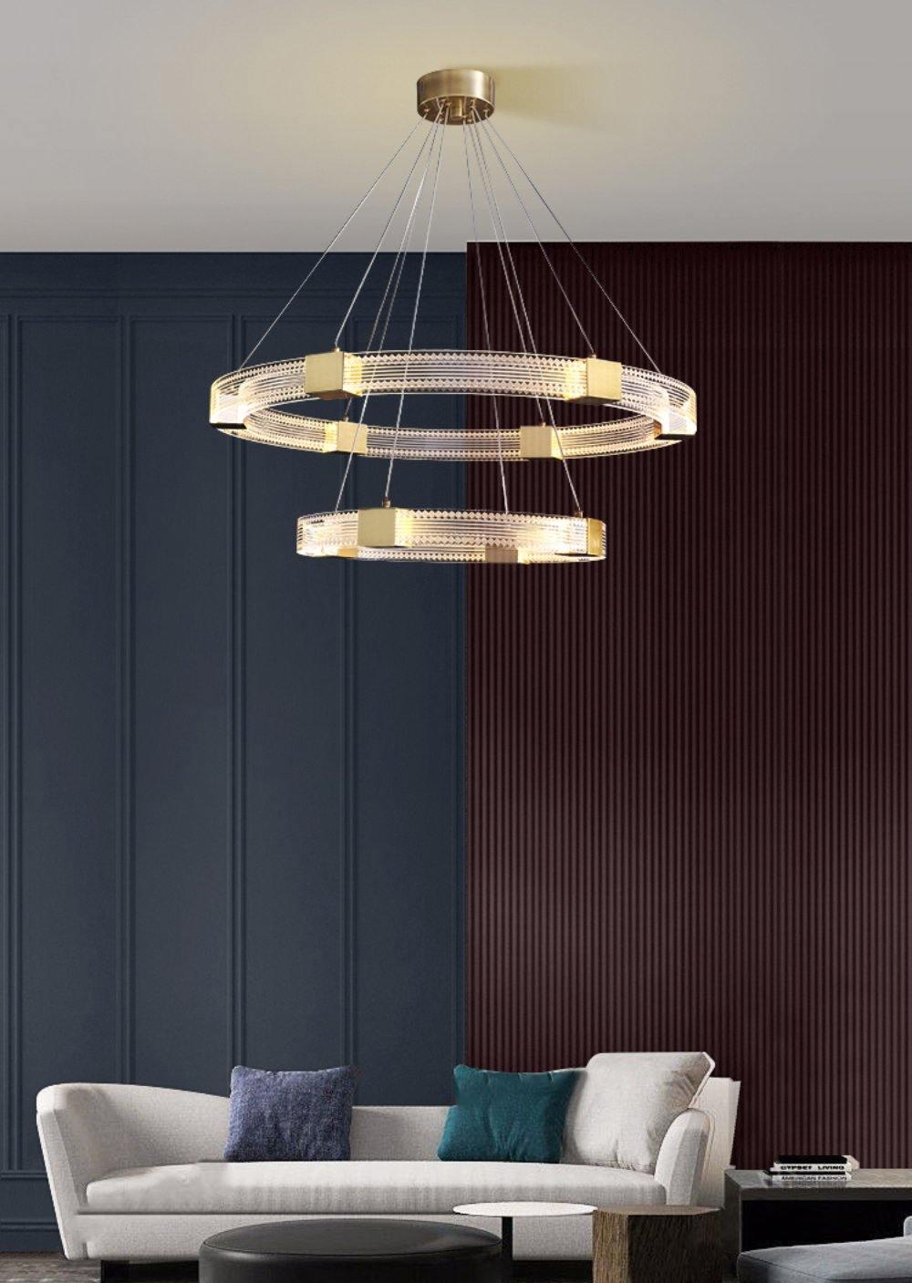 Modern Parallel Ring LED Chandelier Gold Acrylic Circular Pendant Light