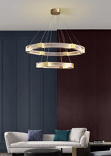 Modern Parallel Ring LED Chandelier Gold Acrylic Circular Pendant Light