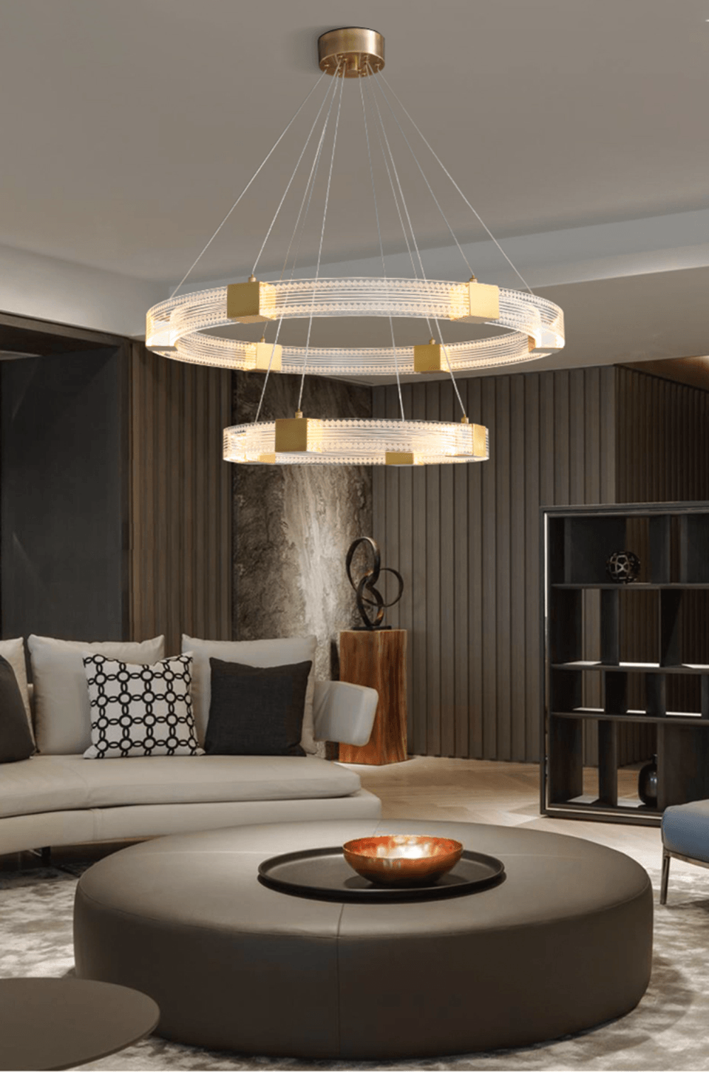 Modern Parallel Ring LED Chandelier Gold Acrylic Circular Pendant Light