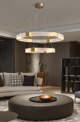 Modern Parallel Ring LED Chandelier Gold Acrylic Circular Pendant Light