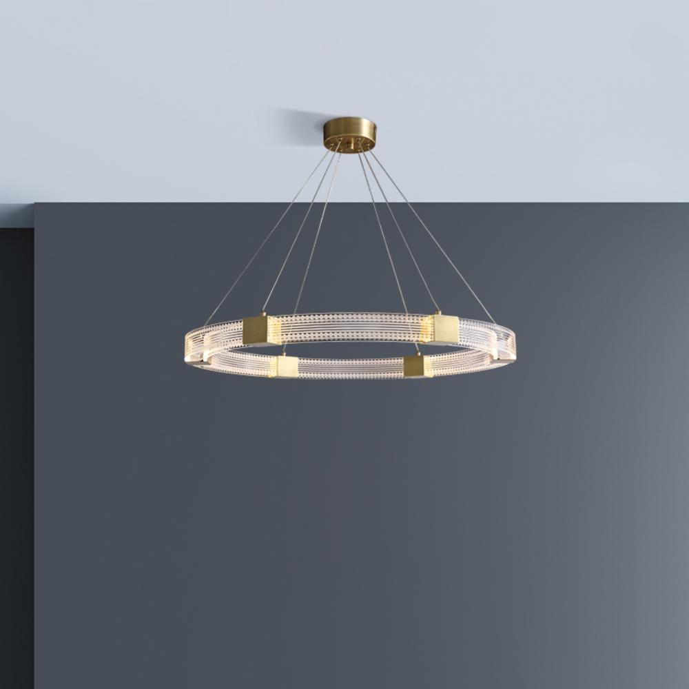 Modern Parallel Ring LED Chandelier Gold Acrylic Circular Pendant Light