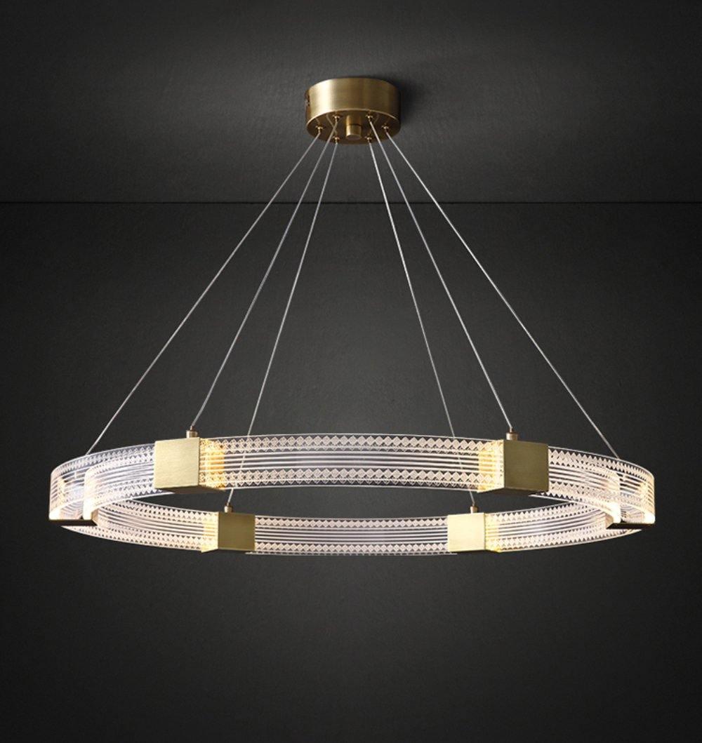 Modern Parallel Ring LED Chandelier Gold Acrylic Circular Pendant Light