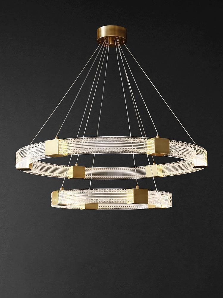 Modern Parallel Ring LED Chandelier Gold Acrylic Circular Pendant Light