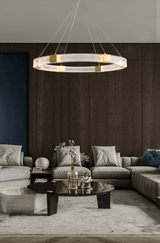 Modern Parallel Ring LED Chandelier Gold Acrylic Circular Pendant Light