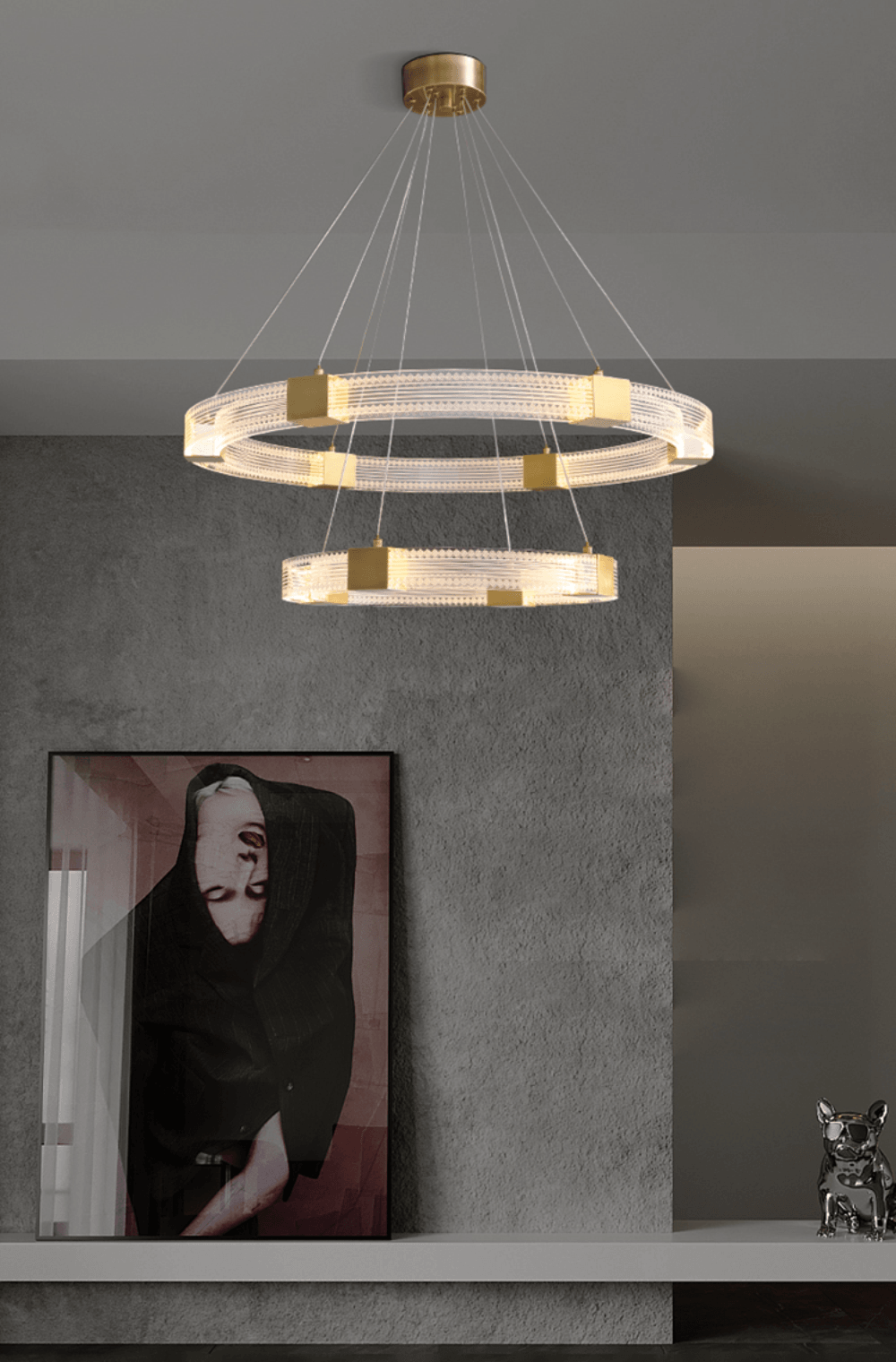 Modern Parallel Ring LED Chandelier Gold Acrylic Circular Pendant Light