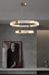 Modern Parallel Ring LED Chandelier Gold Acrylic Circular Pendant Light