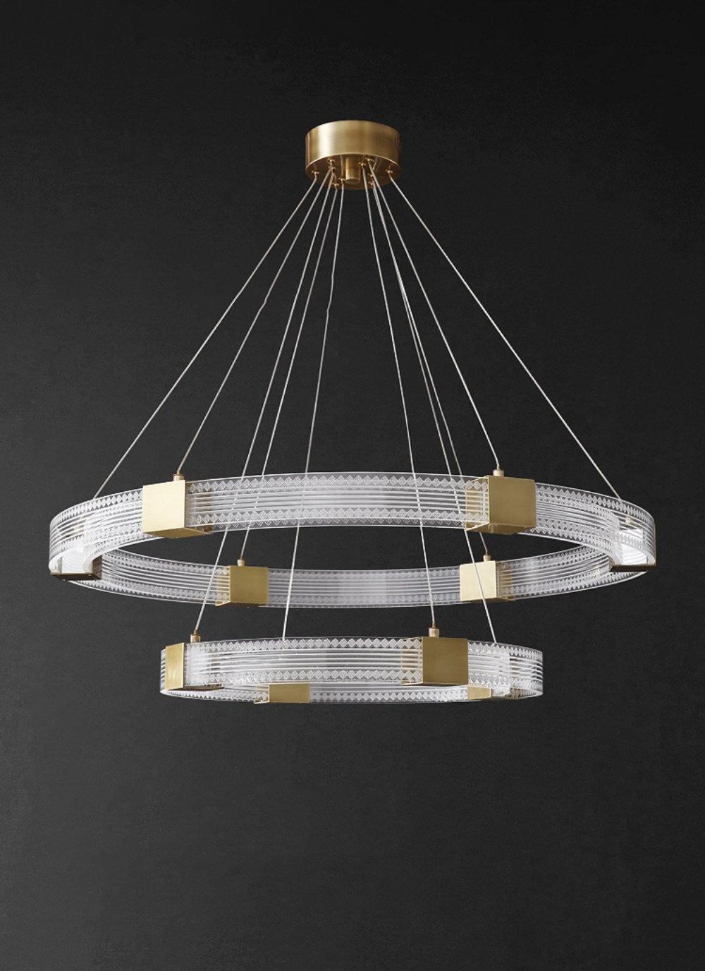 Modern Parallel Ring LED Chandelier Gold Acrylic Circular Pendant Light