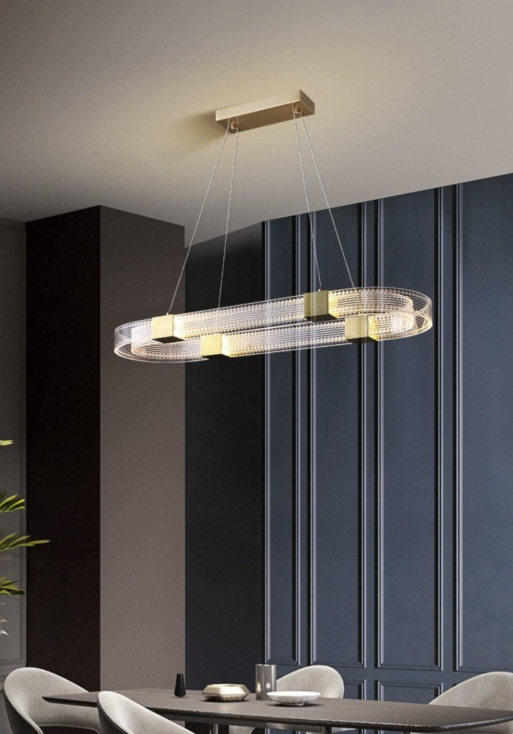Modern Parallel Ring LED Chandelier Gold Acrylic Circular Pendant Light
