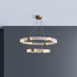 Modern Parallel Ring LED Chandelier Gold Acrylic Circular Pendant Light