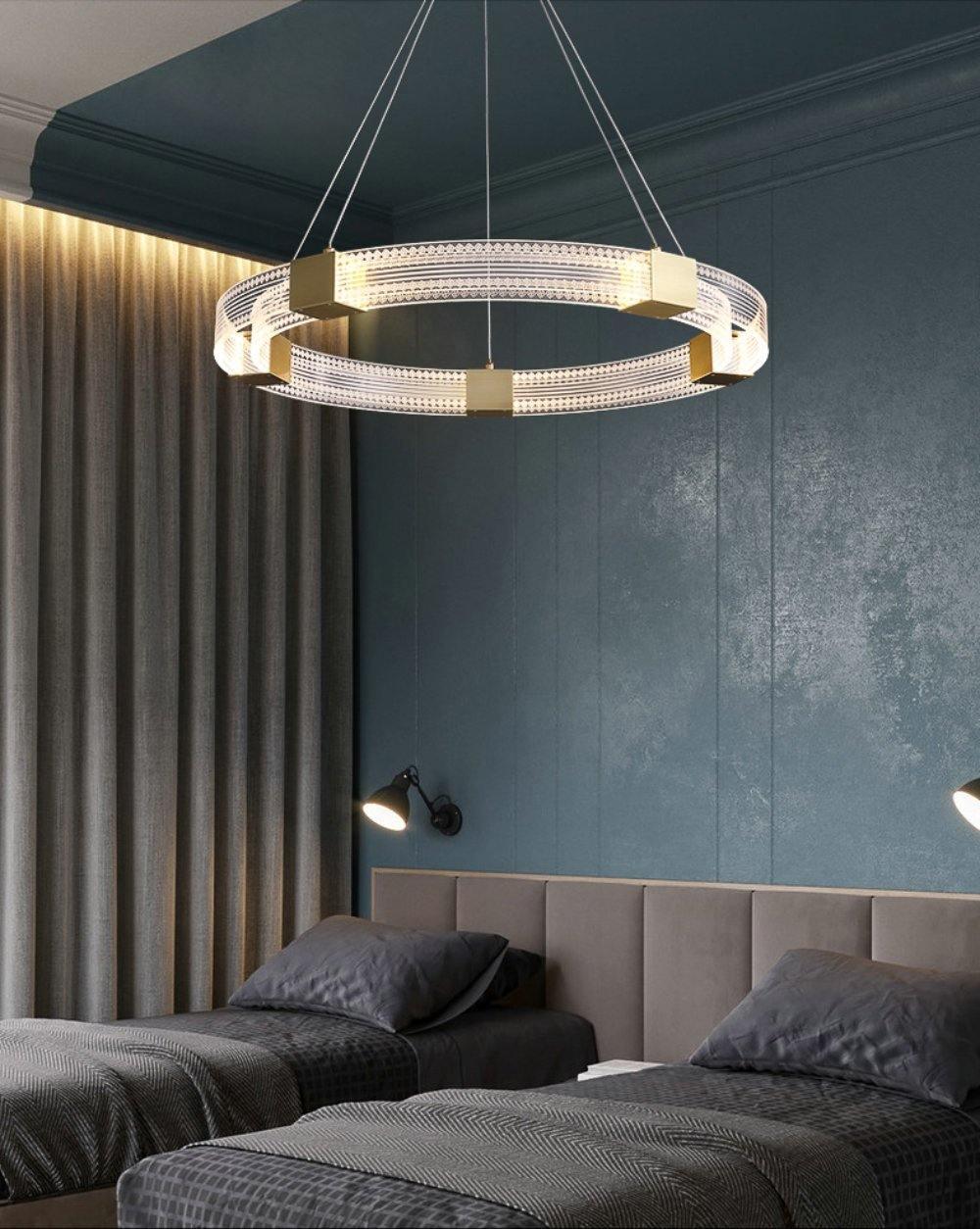 Modern Parallel Ring LED Chandelier Gold Acrylic Circular Pendant Light